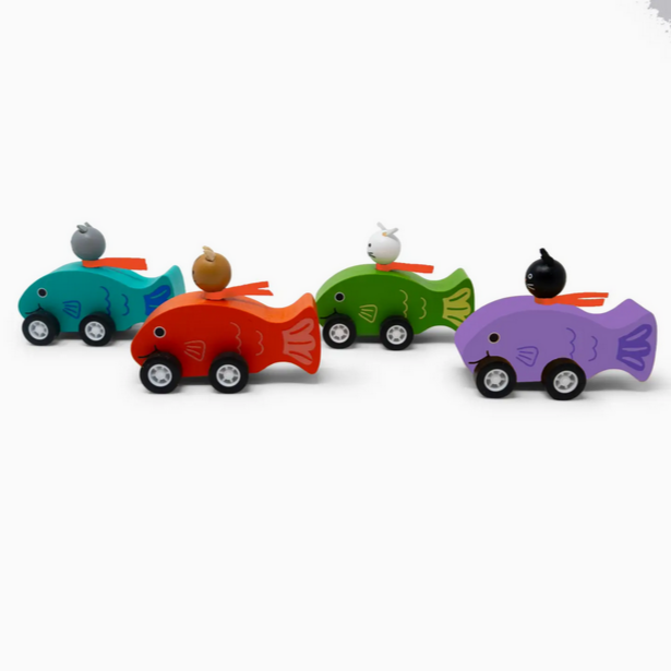 Set of colorful toy cars on a white background