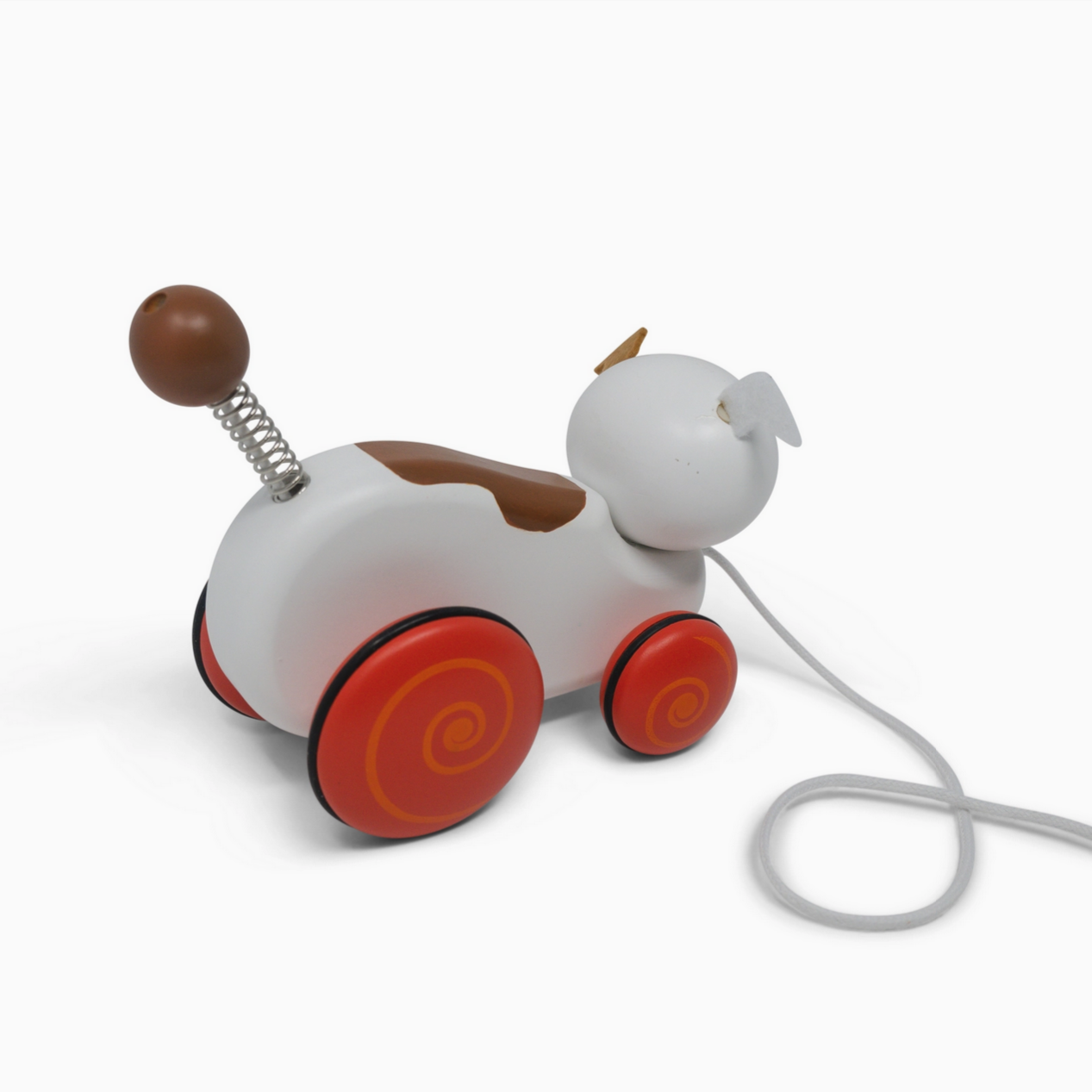Wooden toy with a pull string on a white background