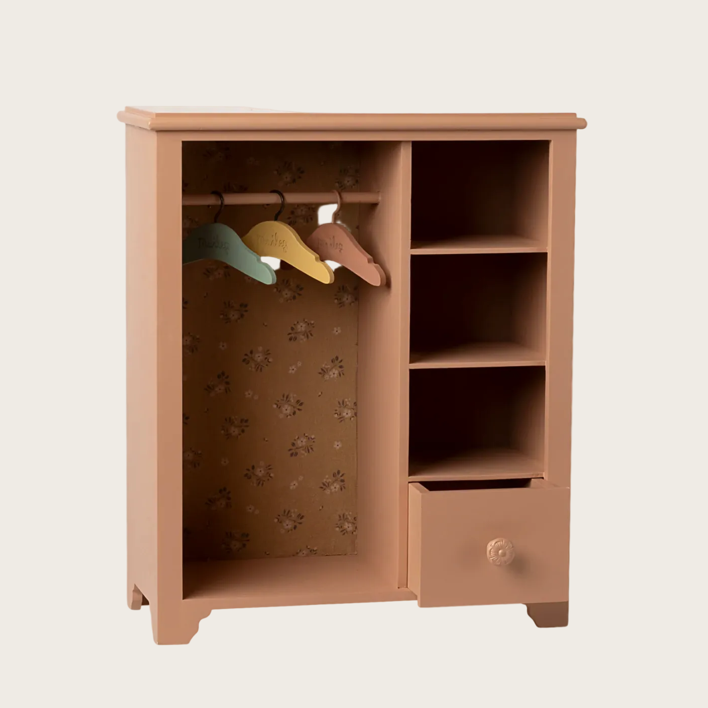 Wooden wardrobe with open doors on a website page