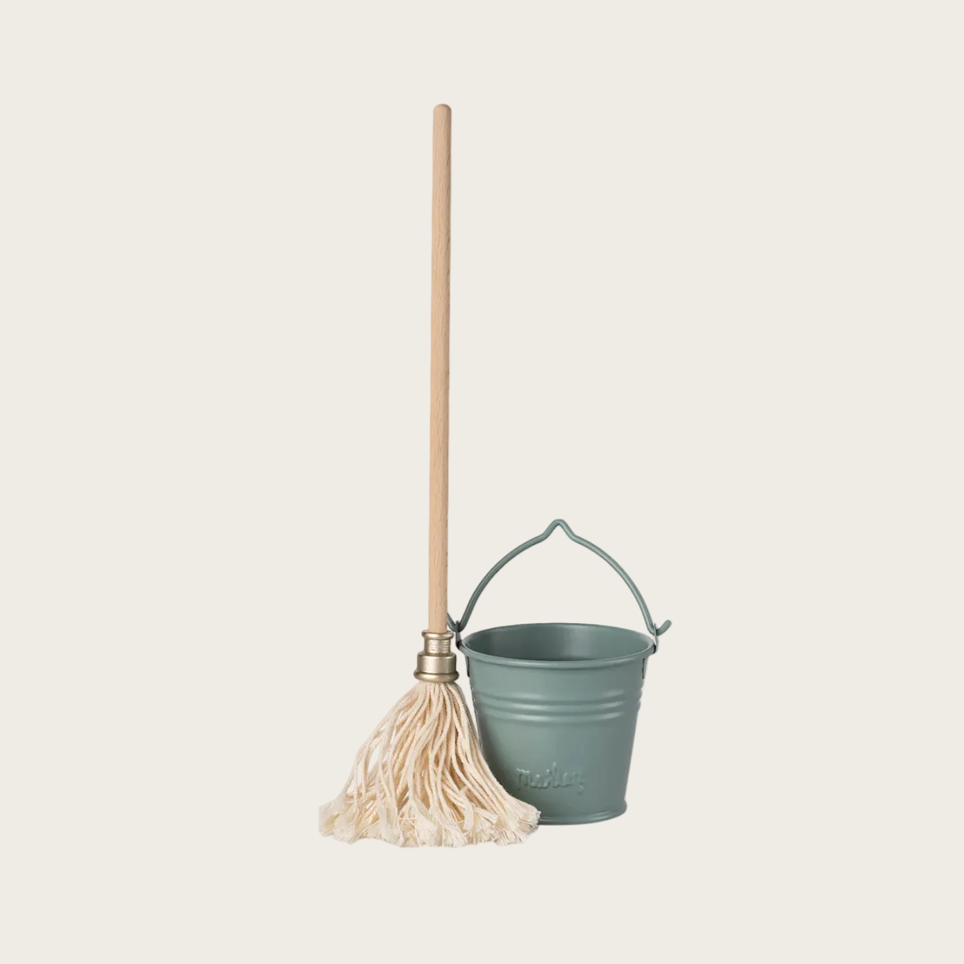 Maileg product page with a broom and bucket on a light gray background