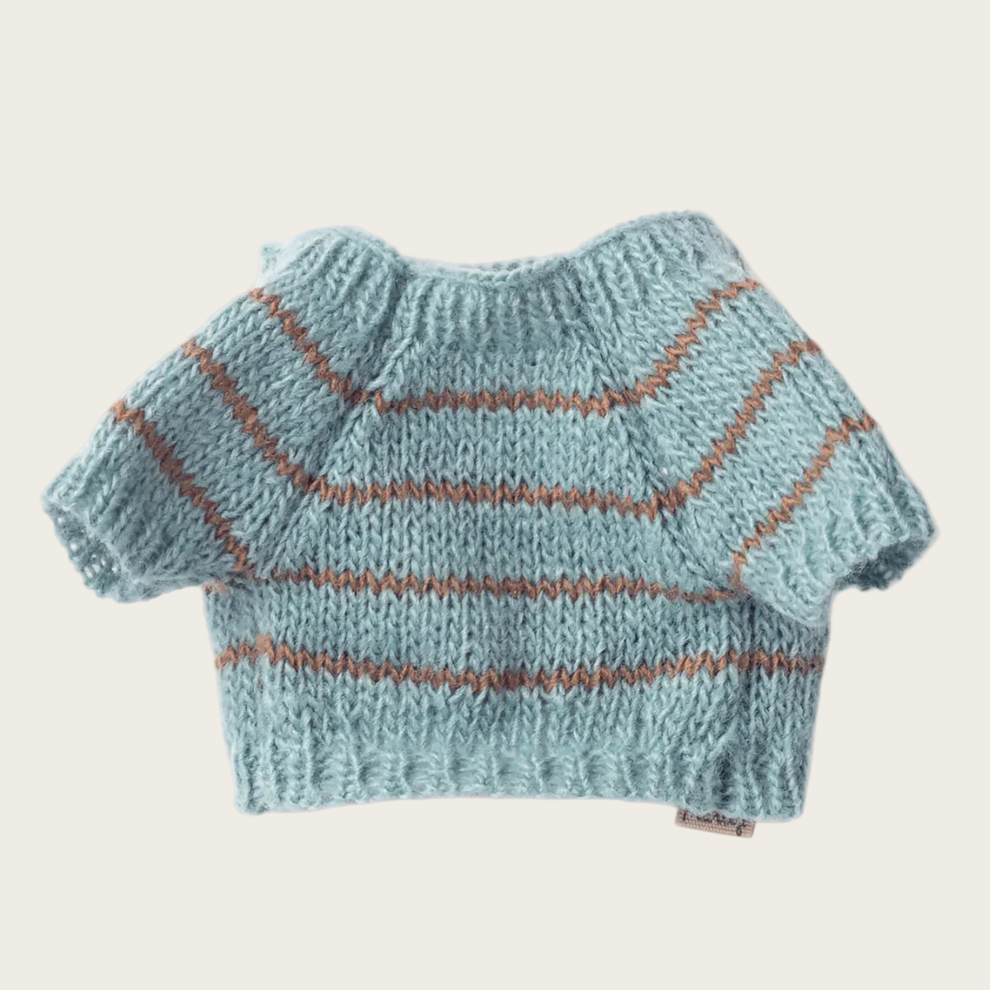 Light blue knitted sweater with brown stripes 