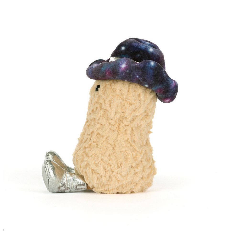 Small figurine of a creature with a textured body and colorful head on a white background