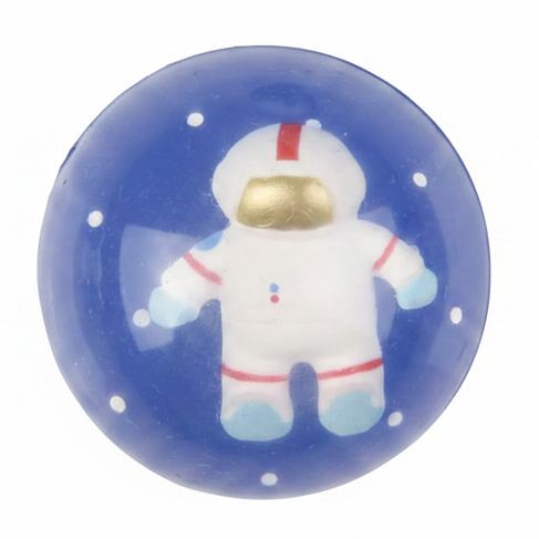 Small astronaut figurine inside a blue glass ball 