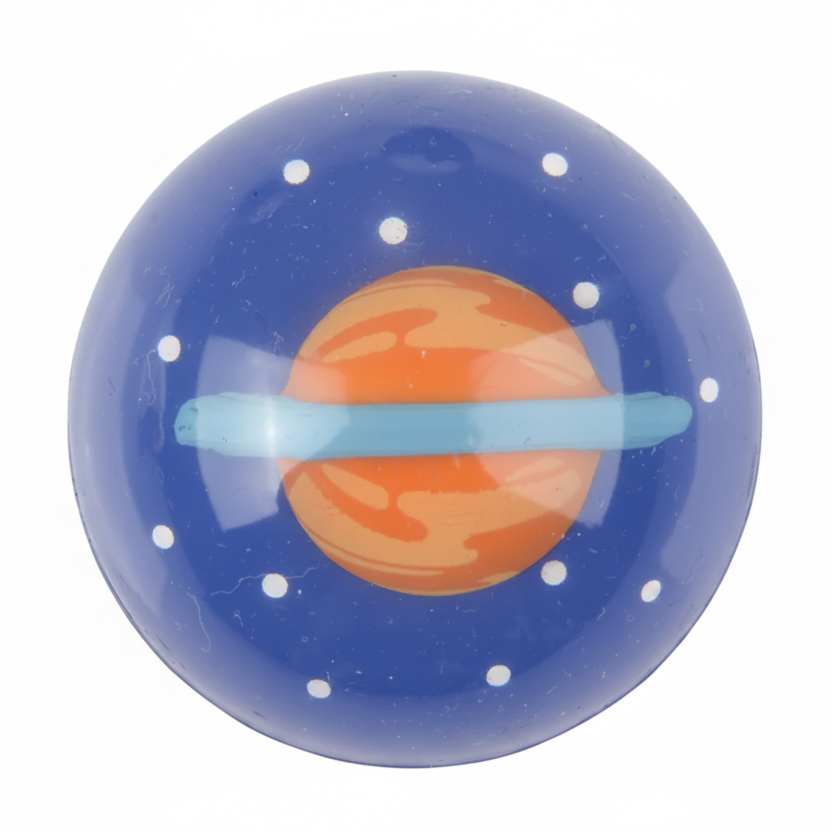 Toy ball with a planet design on a blue background