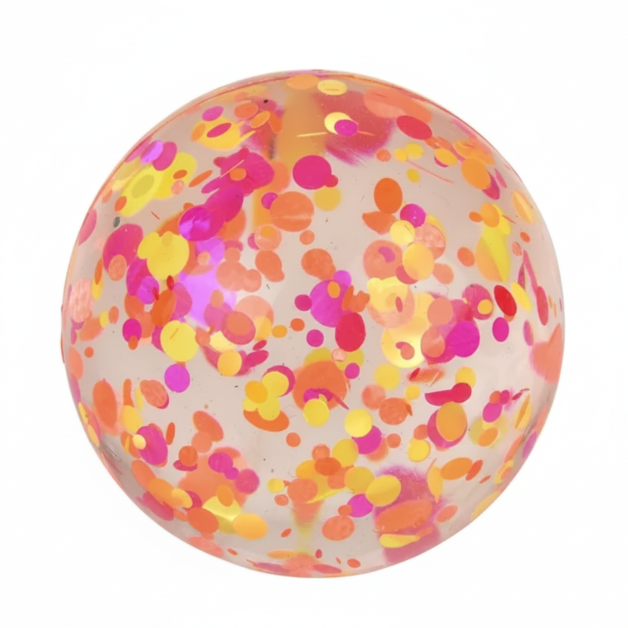 Colorful ball with pink, orange, and yellow confetti pattern on a white background