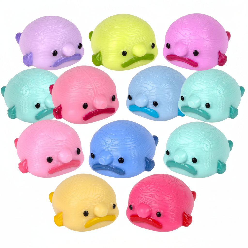 Set of colorful whale-shaped toys on a white background
