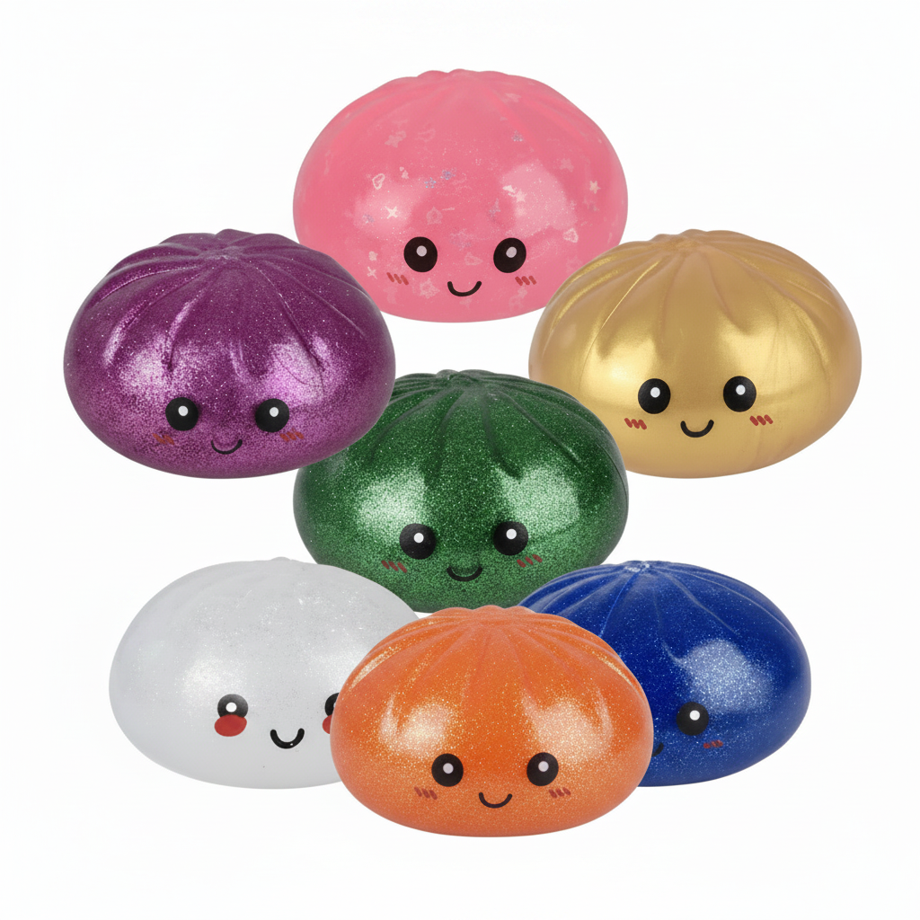 Colorful glittery balls with smiling faces on a white background