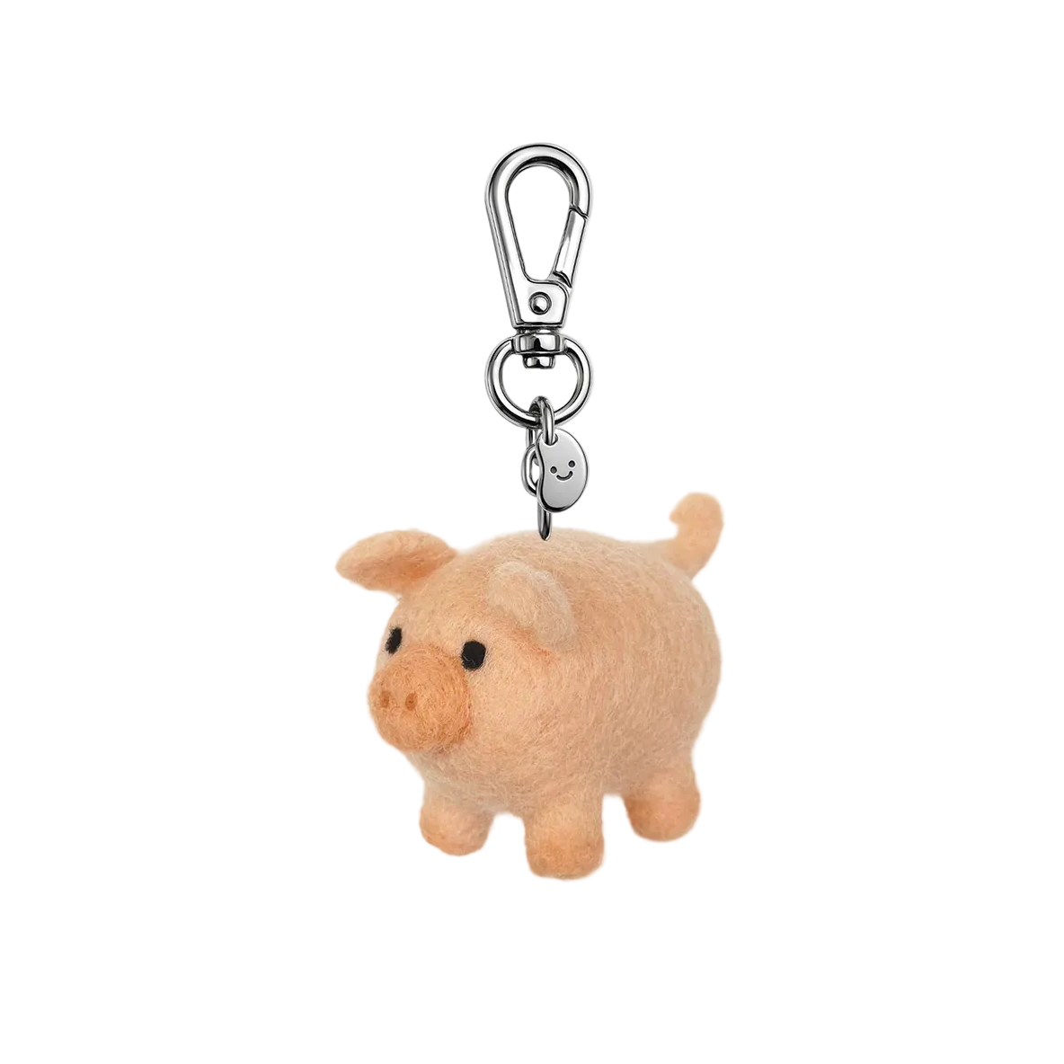 Pig-shaped keychain with a clip on a white background