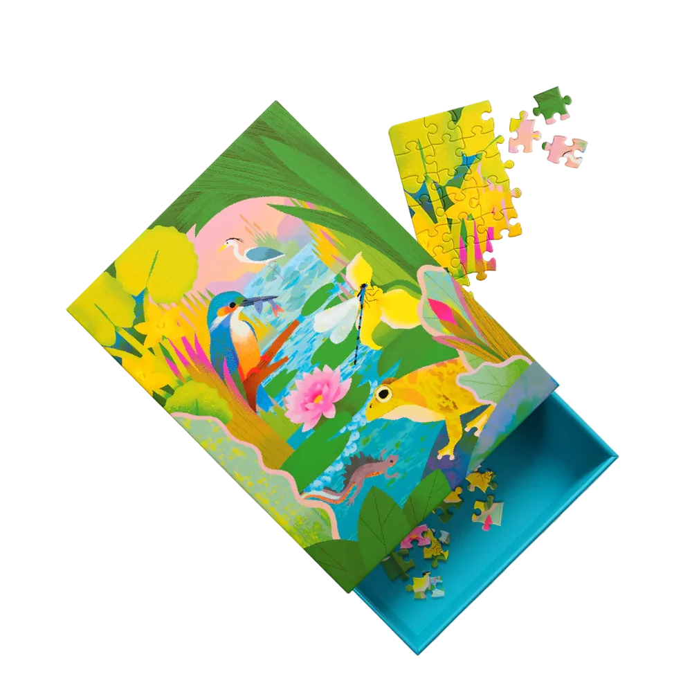 Colorful puzzle with animal design in a box on a white background