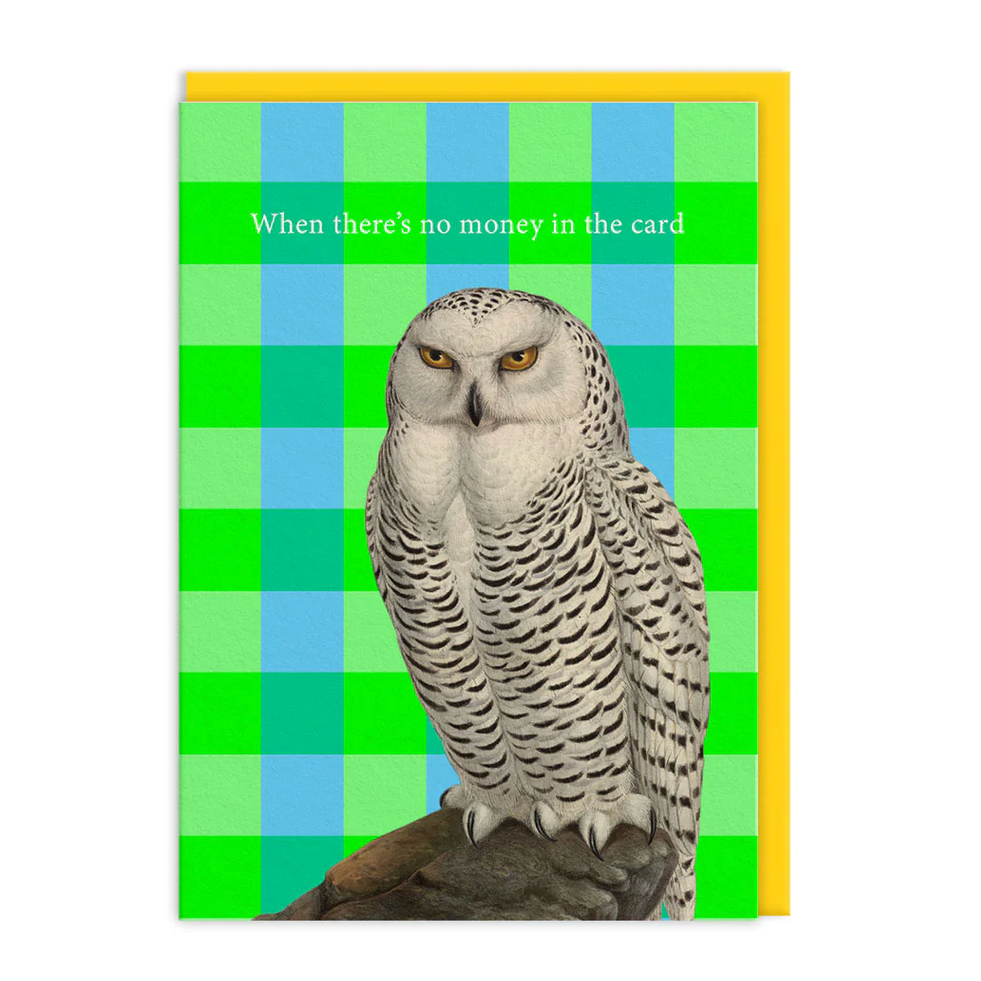 Card with an owl on a checkered background