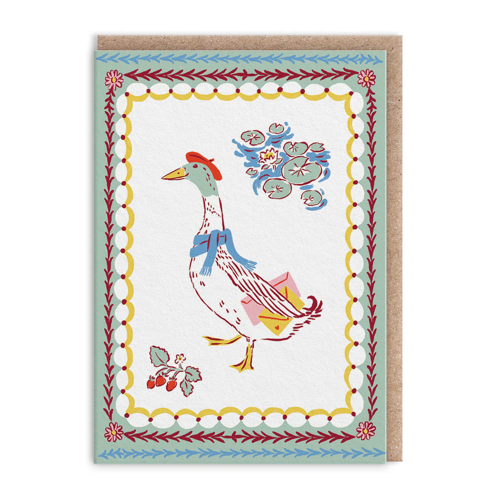 Card with a goose illustration on a white background