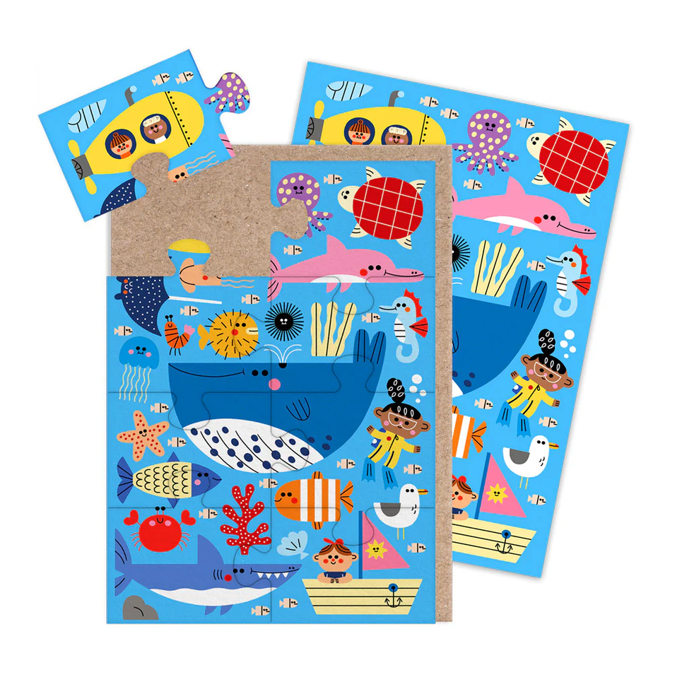 Notebook with colorful ocean-themed design on a white background