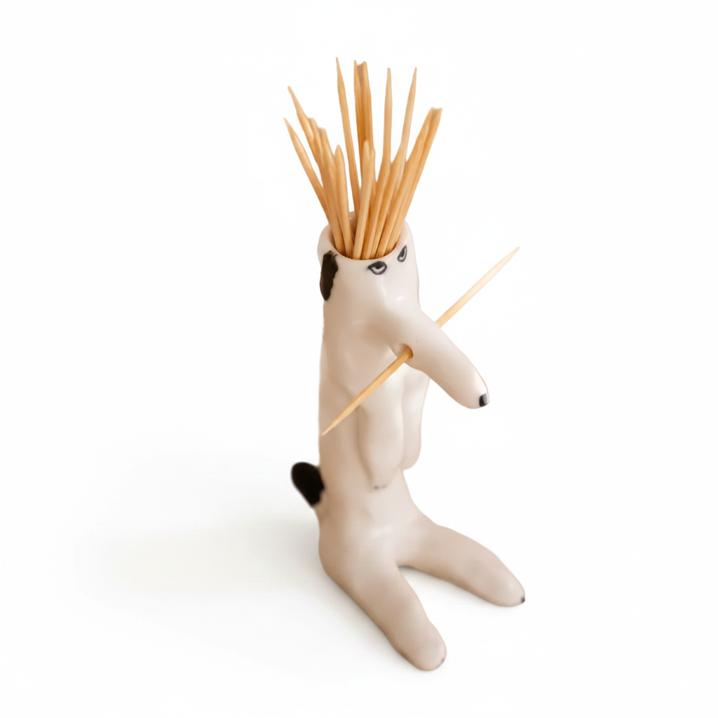 Dog-shaped toothpick holder with toothpicks 