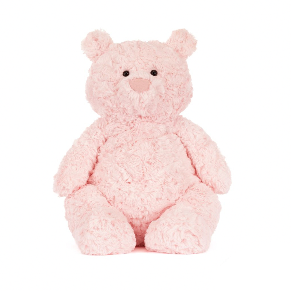 Pink teddy bear on a white background