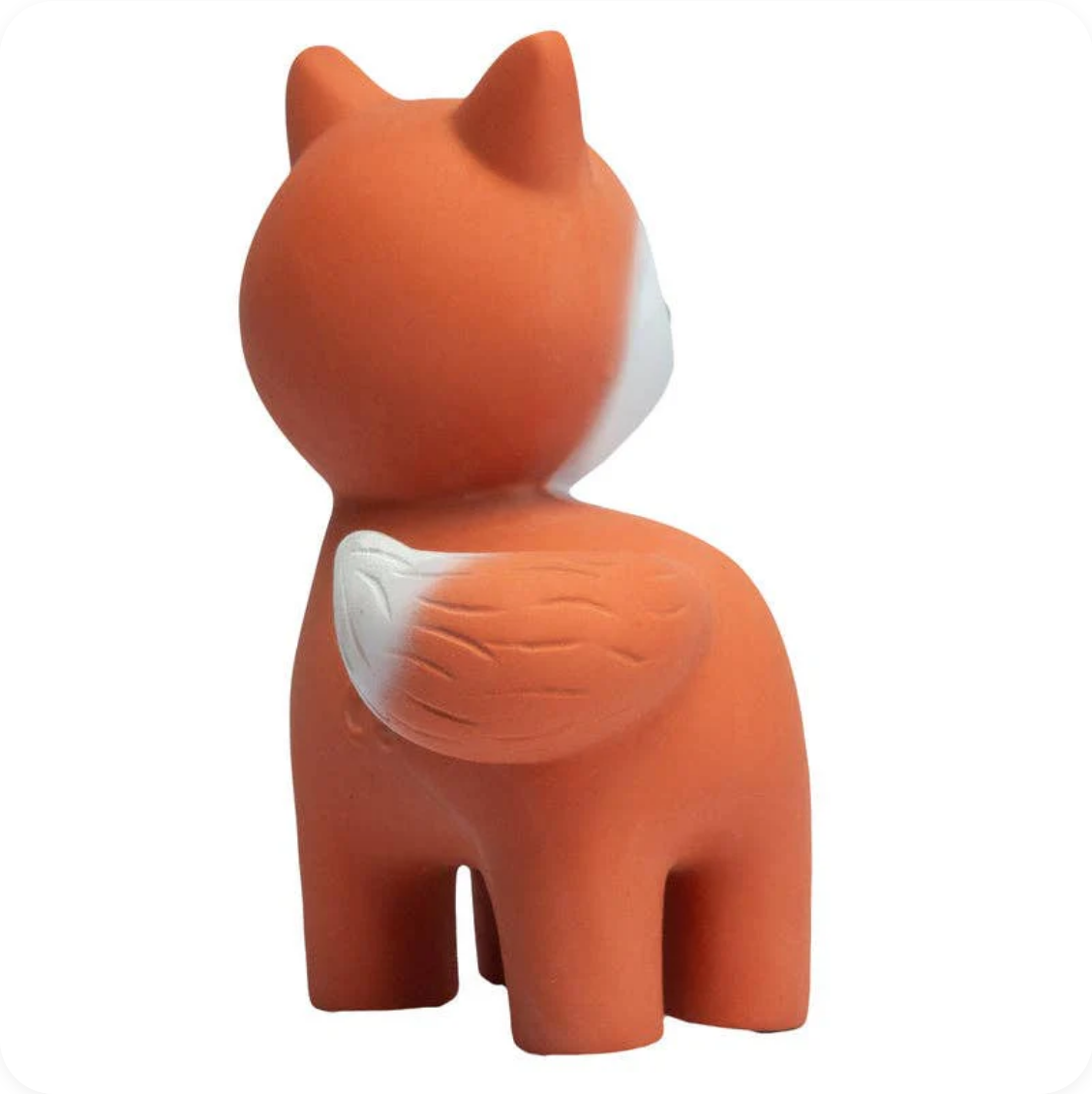 Orange fox-shaped figurine on a white background