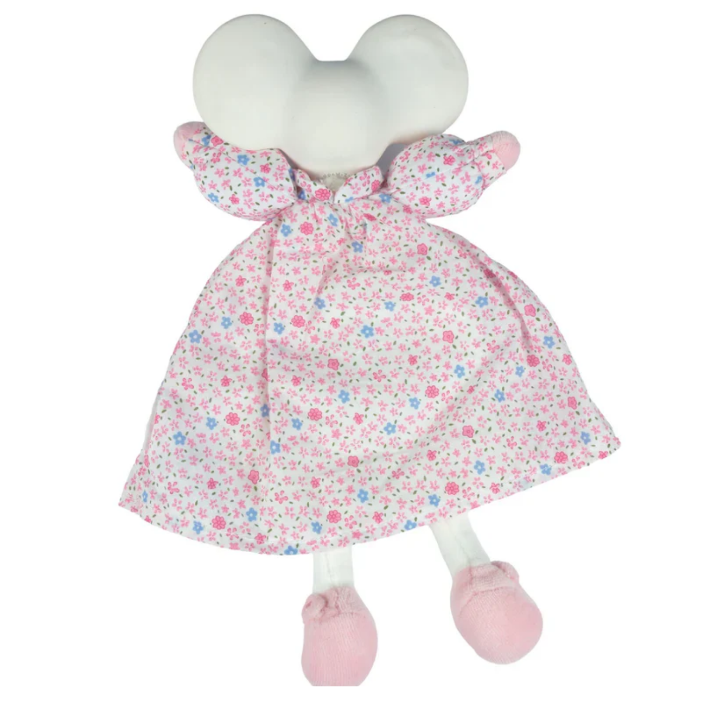 Plush toy with a floral dress on a white background