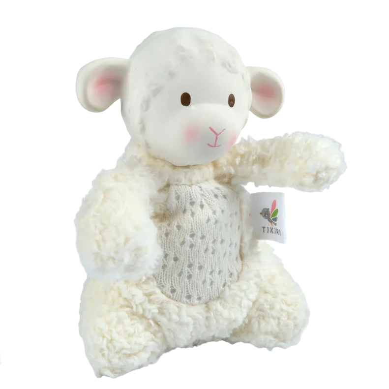 White lamb baby soft toy with organic natural fiber on a transparent background