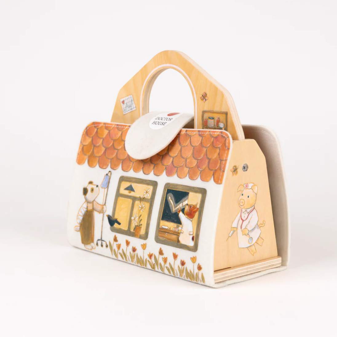 Decorative card holder with cartoon characters on a white background
