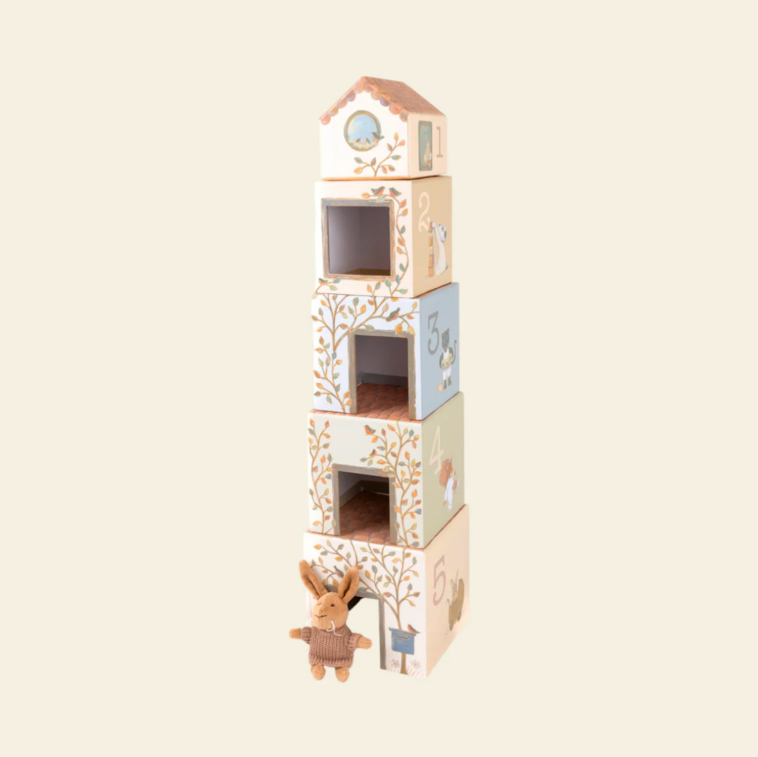 Children's toy with animal illustrations on a beige background