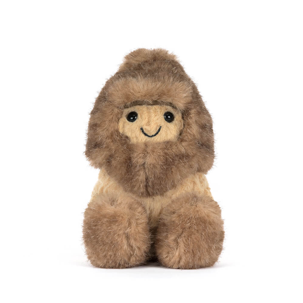 Plush toy resembling a YETI character with a hood on a white background