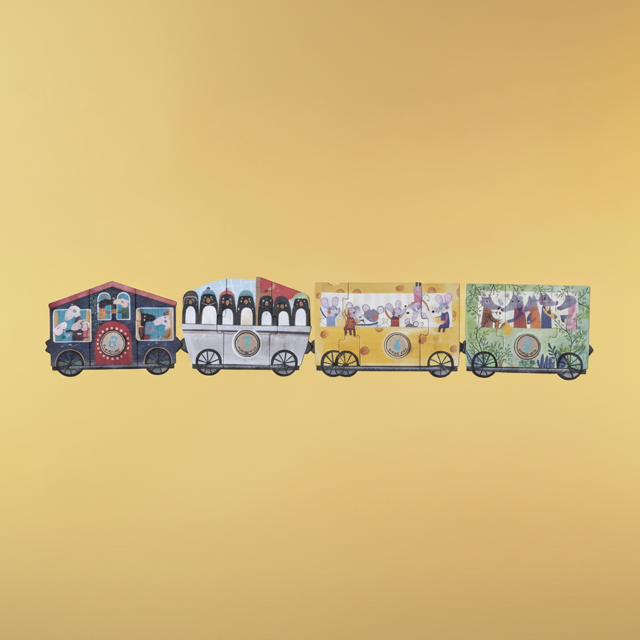Colorful train model on a beige background
