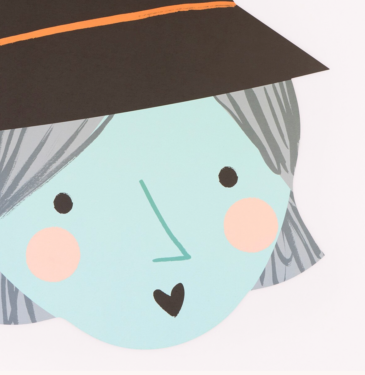 A minimalist illustration of a face wearing a dark brown hat with a thin orange stripe, on a white background.