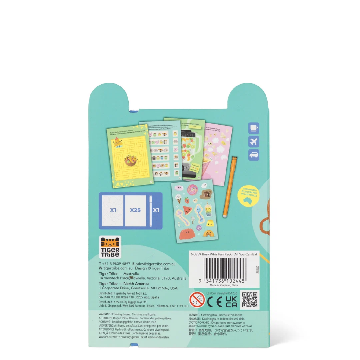 Back view of a product packaging with colorful illustrations and text on a white background