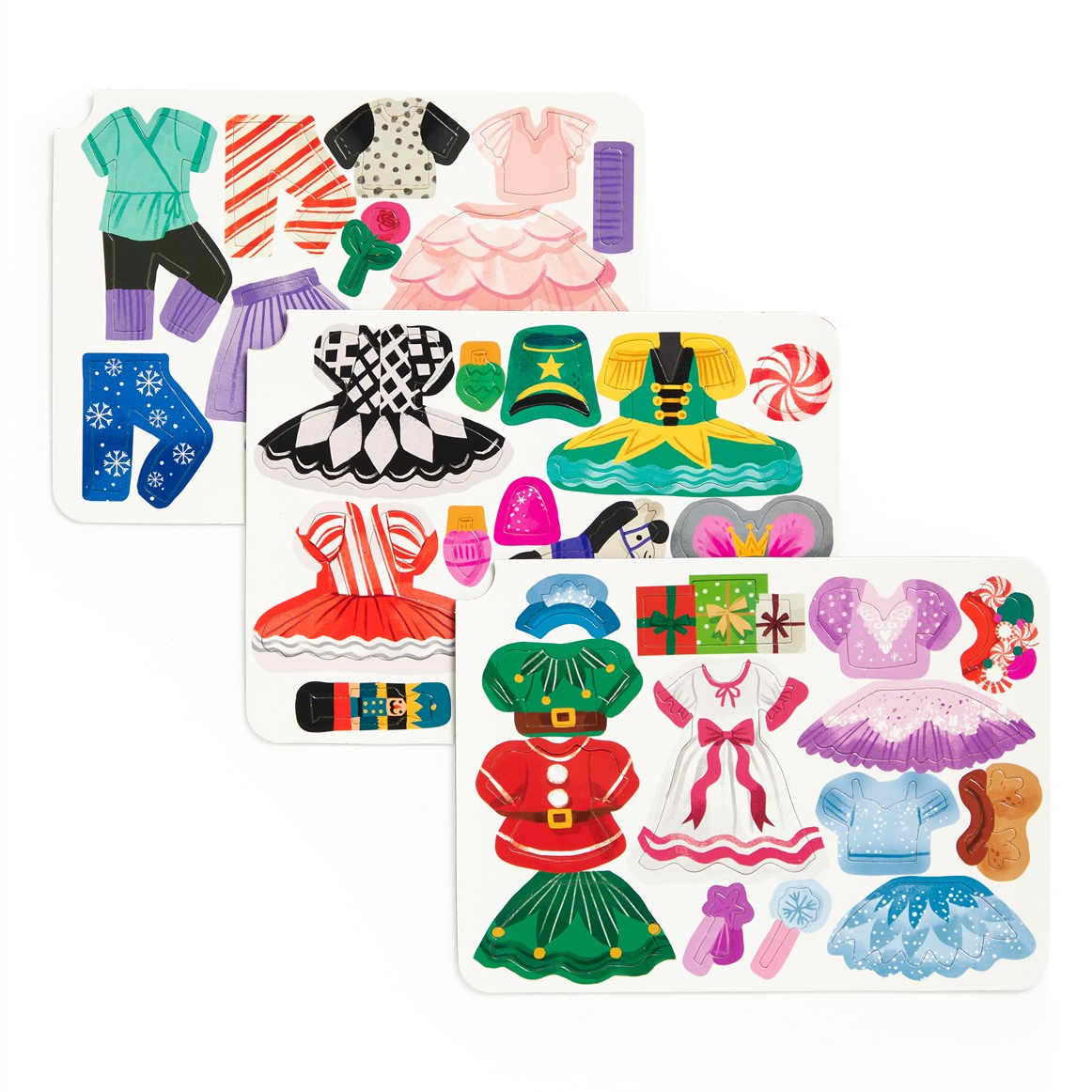 Colorful clothing and accessory stickers on a white background