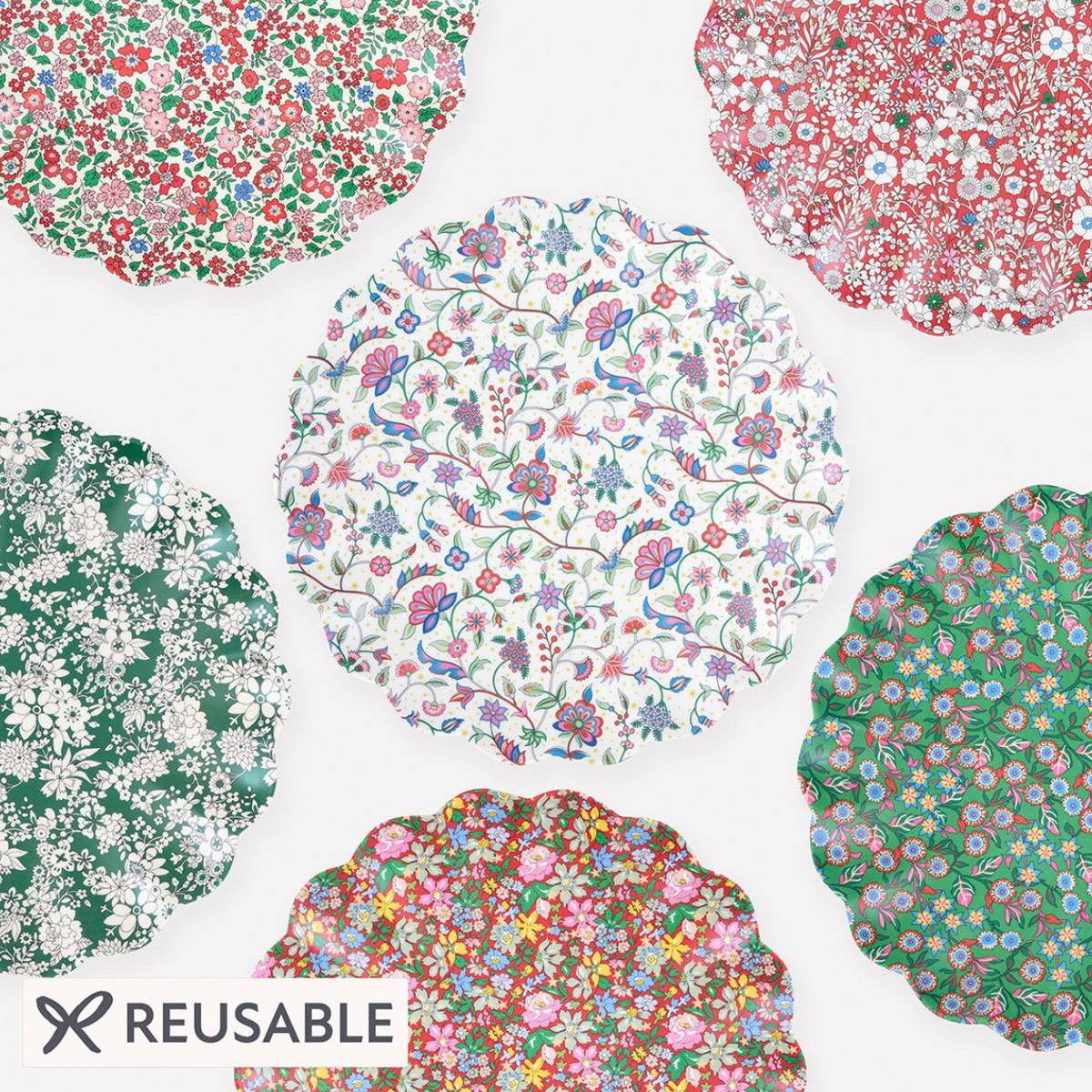 Meri Meri x Liberty Red & Green Reusable Large Plates (x6)