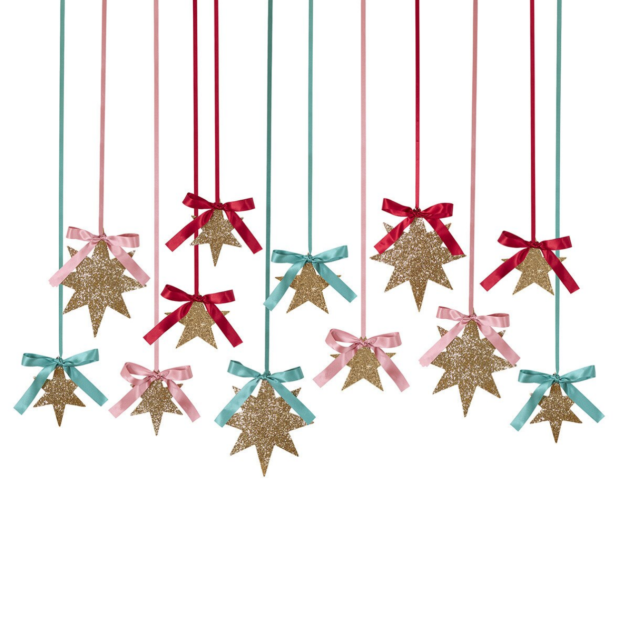 Decorative stars with ribbons on a white background