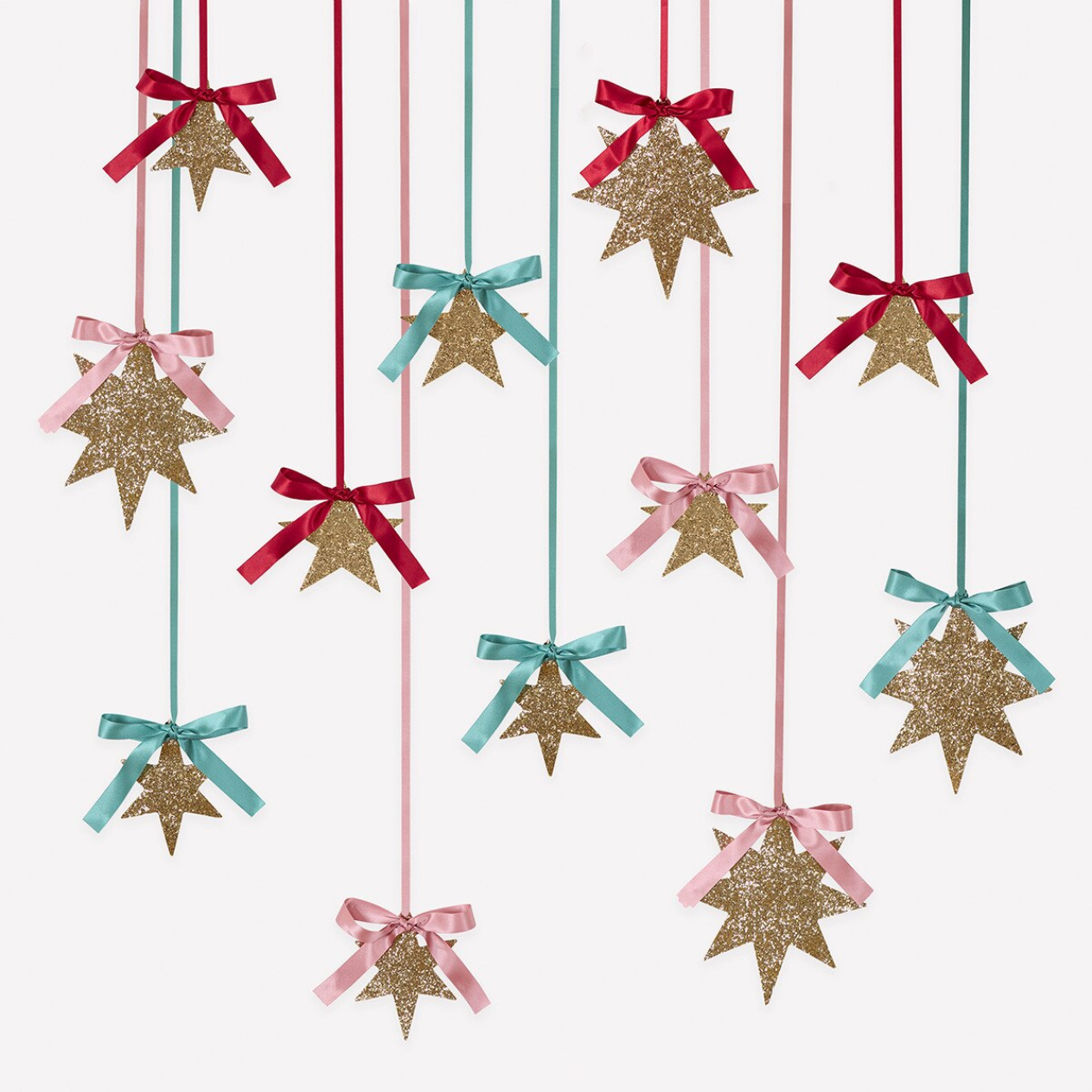 Gold Glitter Hanging Star Decorations (x12)