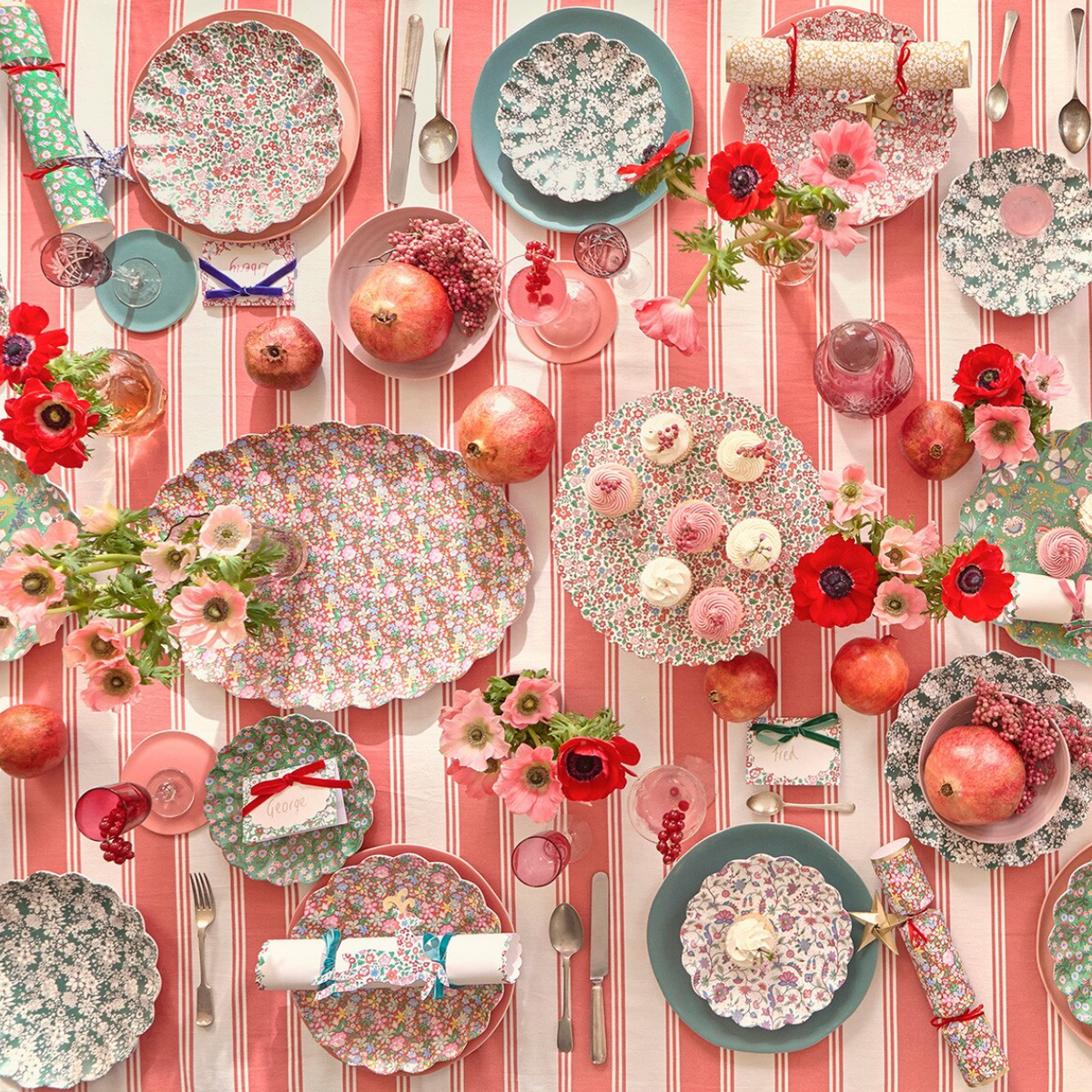 Meri Meri x Liberty Red & Green Reusable Small Plates (x6)