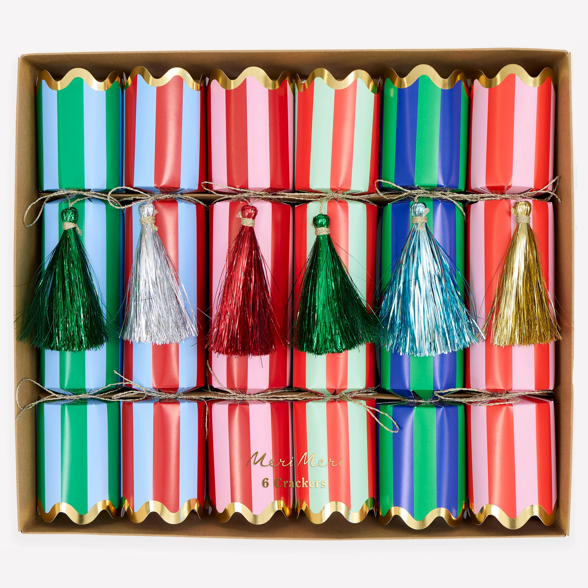 Striped Tinsel Tassel Crackers  -small toys (x6)
