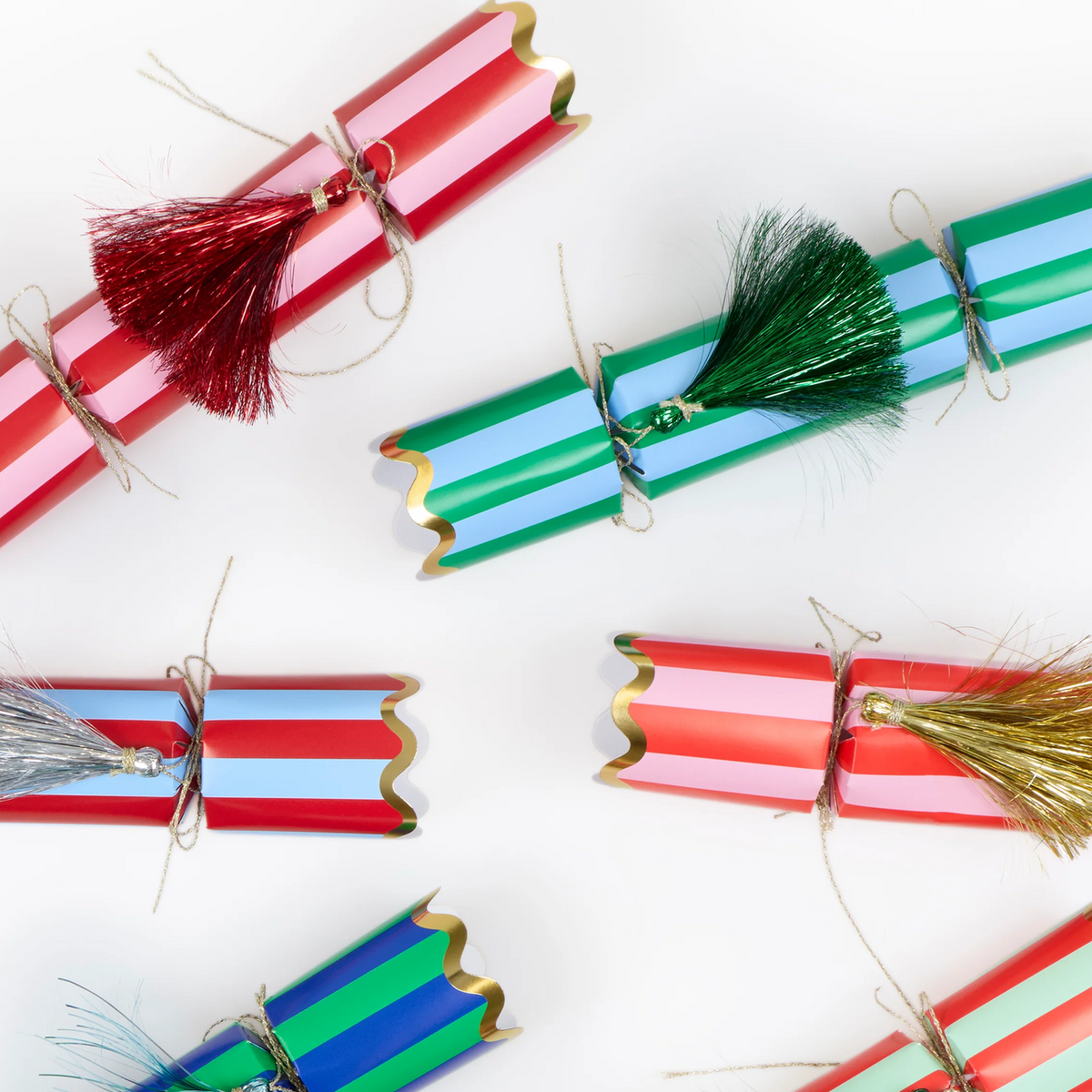 Striped Tinsel Tassel Crackers  -small toys (x6)