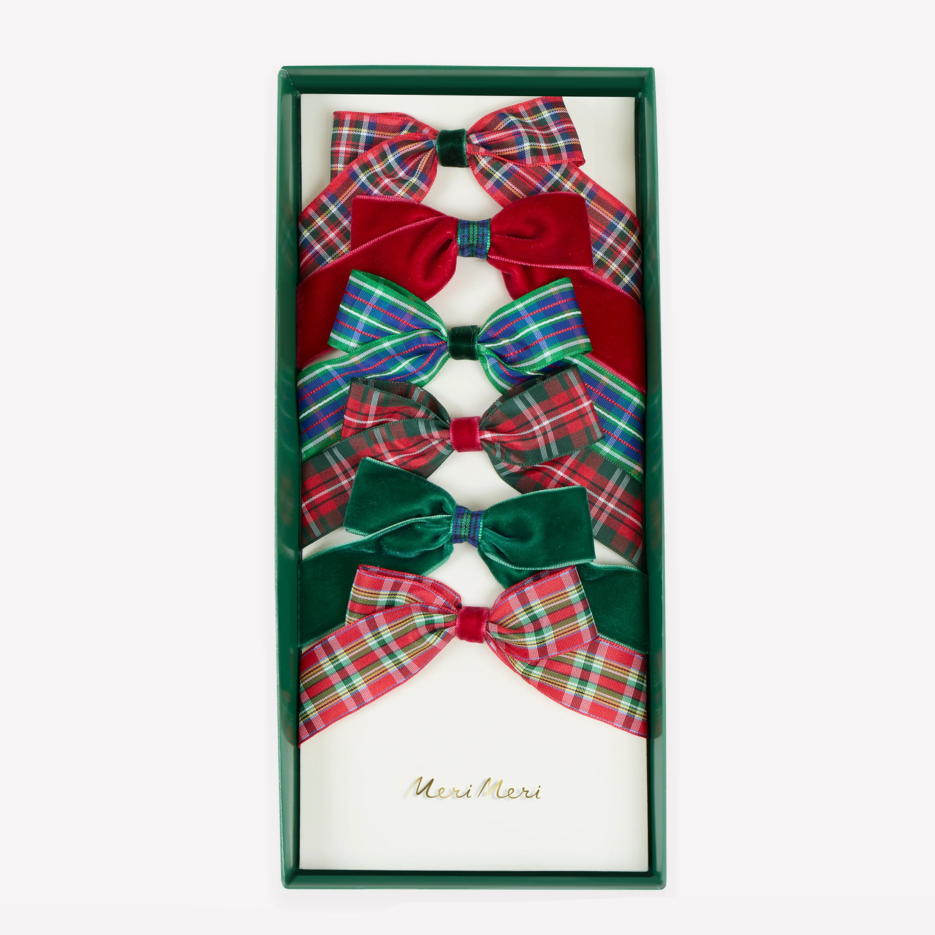 Tartan & Velvet Bow Hair Clips (x6)