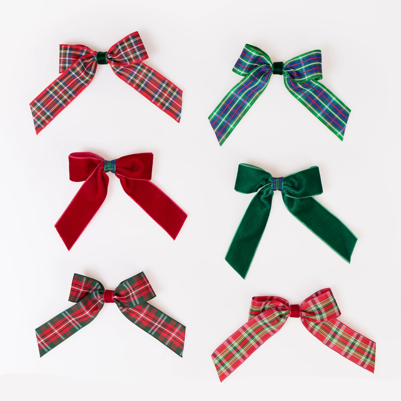 Tartan & Velvet Bow Hair Clips (x6)