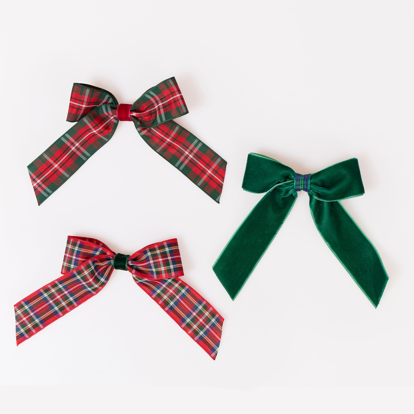 Tartan & Velvet Bow Hair Clips (x6)