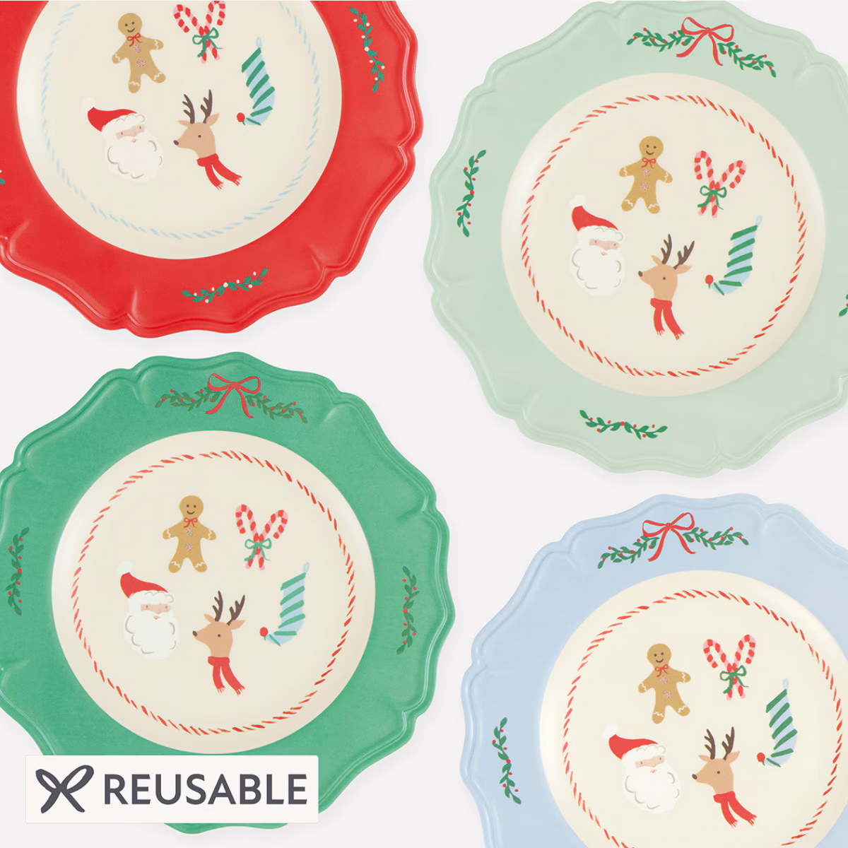 Jolly Christmas Reusable Large Plates (x4)
