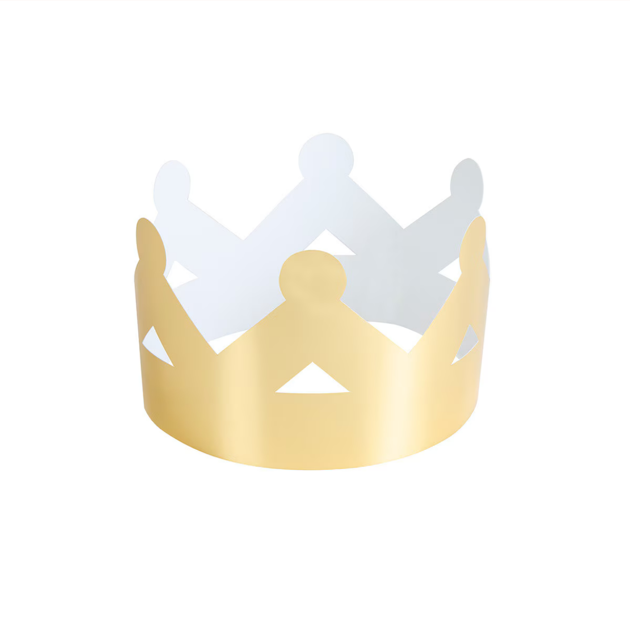 Gold and white paper crowns on a white background
