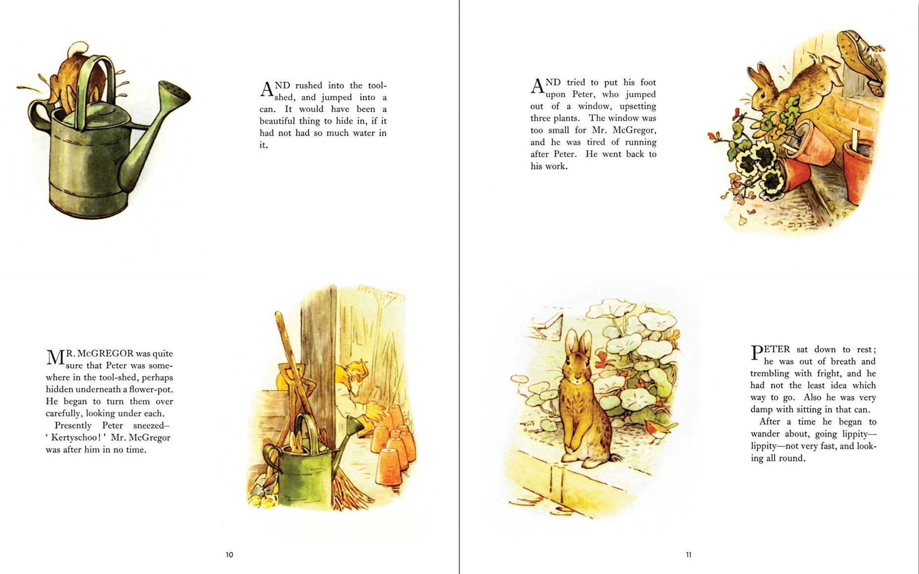 Illustrated book pages with characters and objects on a white background