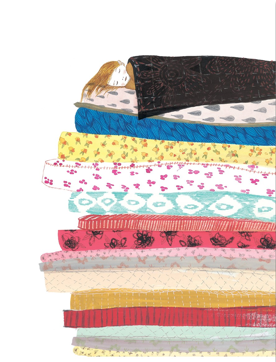 A stack of illustrated fabric or paper patterns in many colors and patterns, including black floral, blue textured, yellow floral, pink floral, white with pink flowers, turquoise with white flowers, red with black flowers, cream, yellow, and pale green, on a white background.