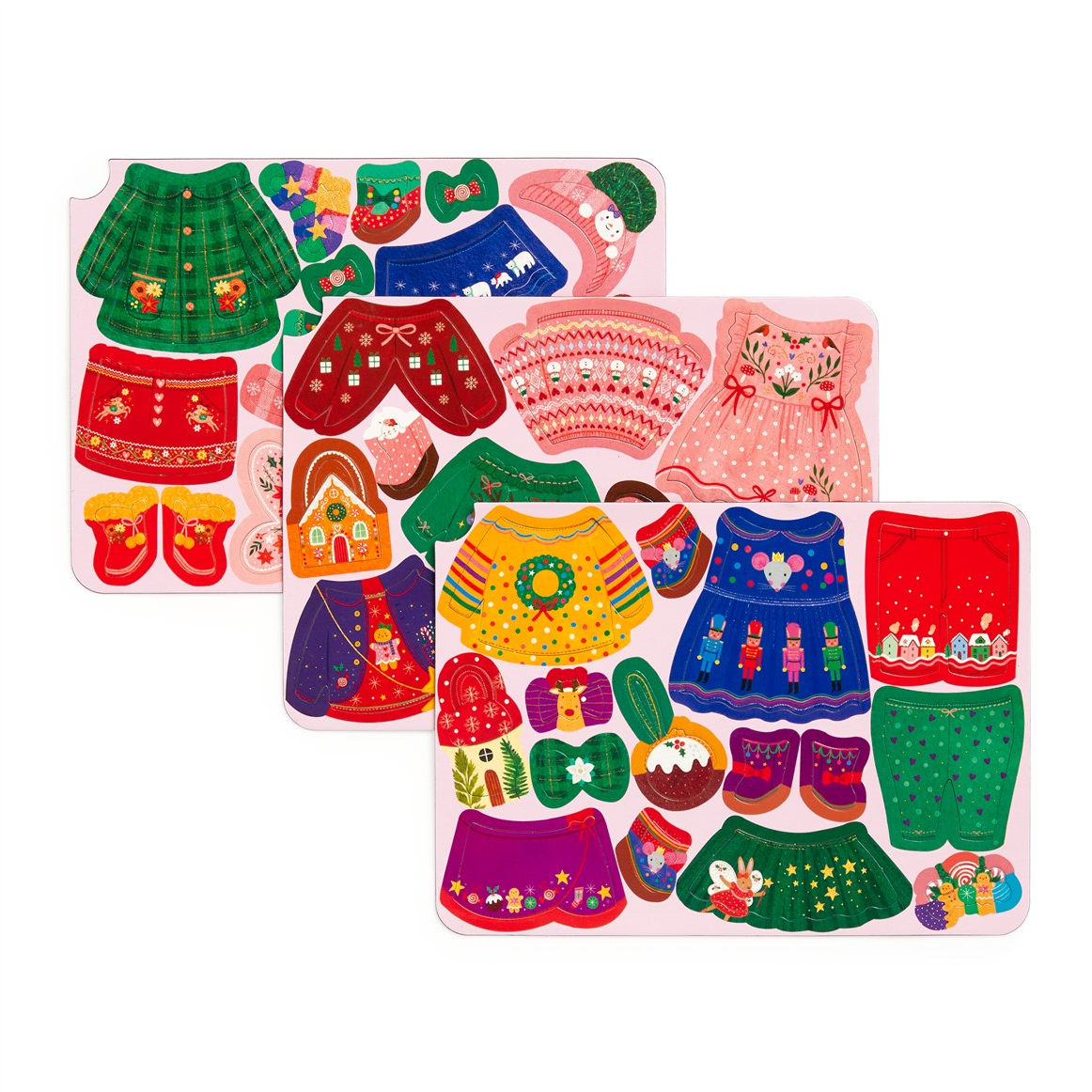 Colorful clothing and accessory stickers on a white background