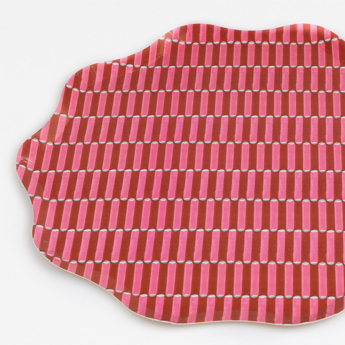 Pink and brown striped patterned product on a white background