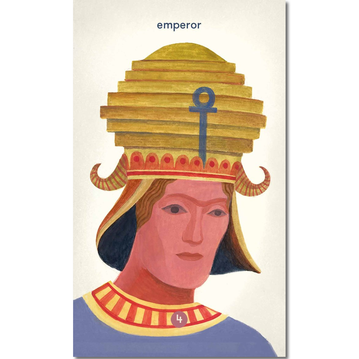 A stylized illustration of a person wearing a tall golden headdress and a blue garment with a red-and-gold collar, centered on a white page-like background with the word 'emperor' above and 'Illustration 5' below.