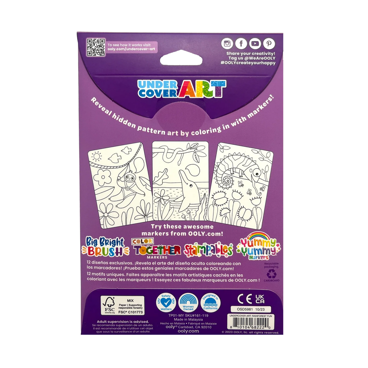 Undercover Art packaging with coloring sheets and markers on a purple background