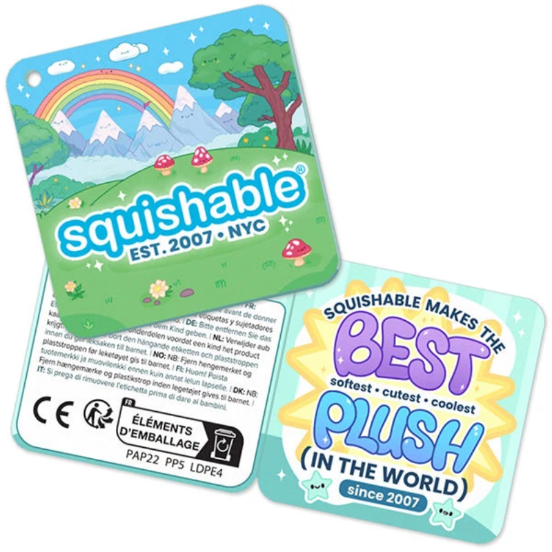 Squishable product packaging with nature-themed design and promotional text.
