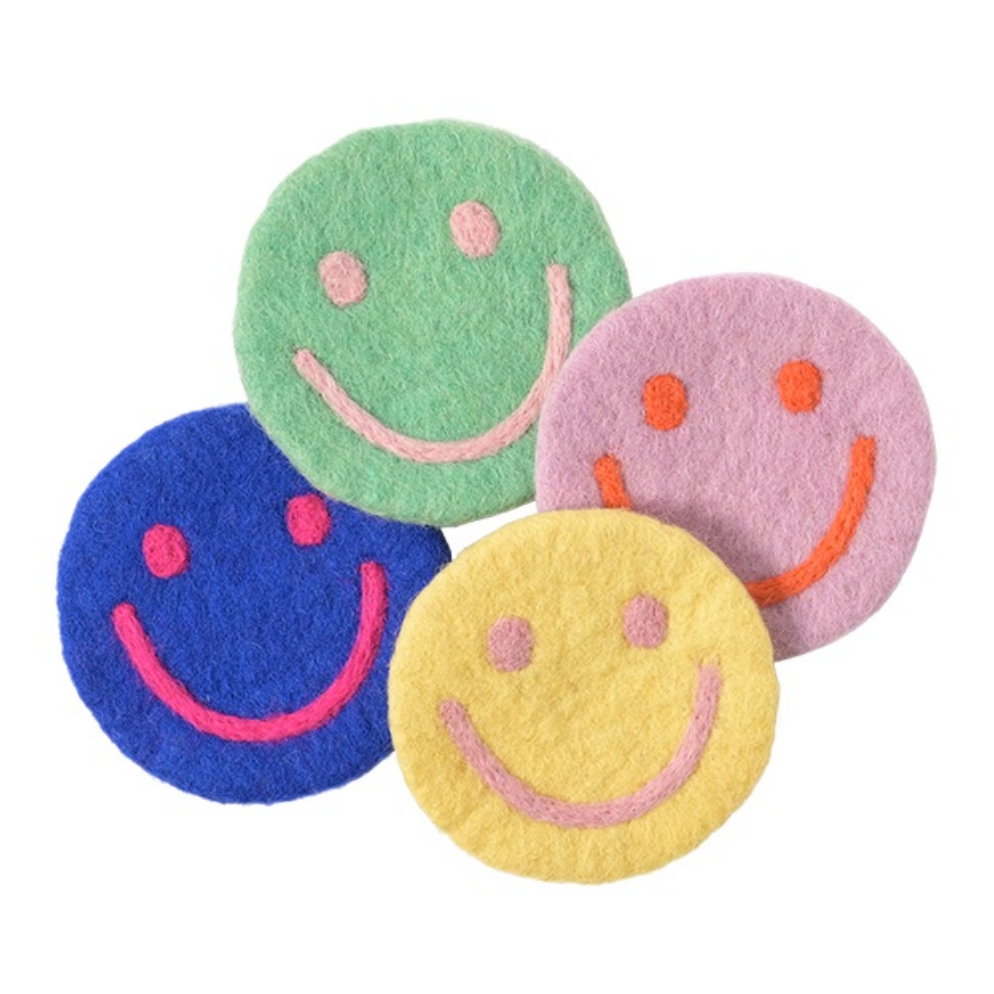 WOOL COASTER, 4-pack, smiley