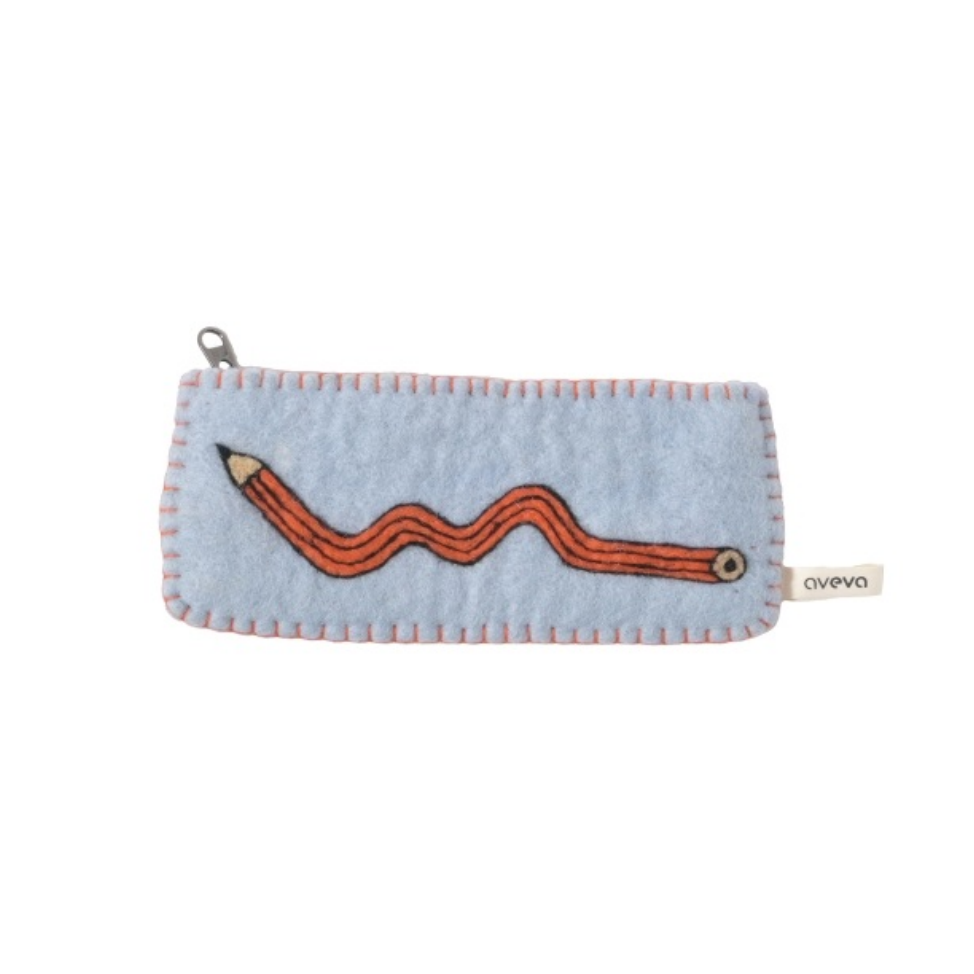 Pencil case with a pencil design on a light blue background