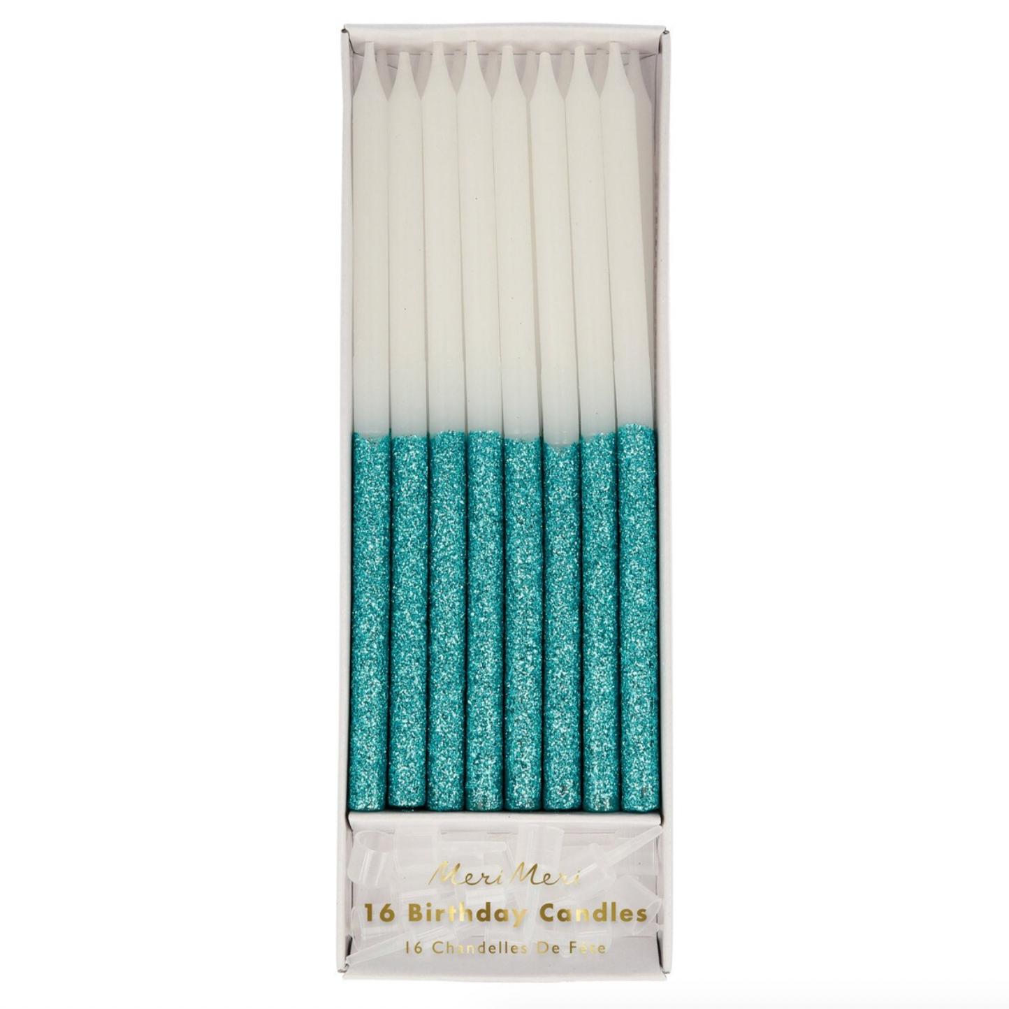 Blue Glitter Dipped Candles (pk16)