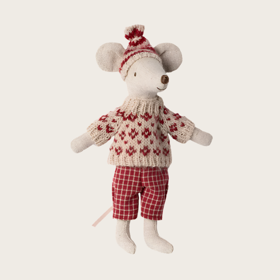 Winter mouse with ski set Mum - Red